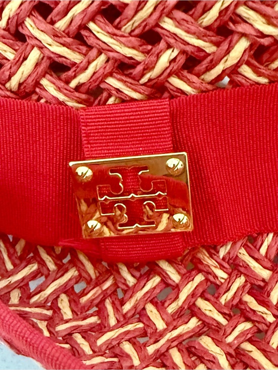 Tory Burch Lobster Red and Natural Woven Straw Fedora with Red Ribbon main image 4
